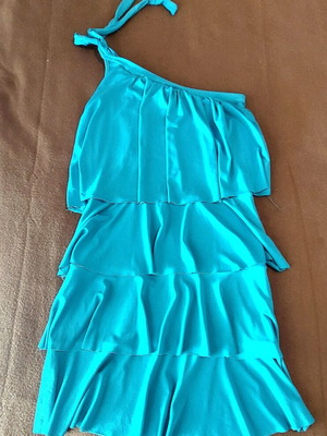 Turquoise one-shoulder layered dress, size Medium