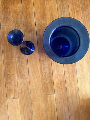 Blue vase and candlestick set very good quality like new