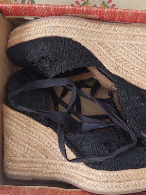 Just Me black high espadrilles used, lace, 10 cm heels