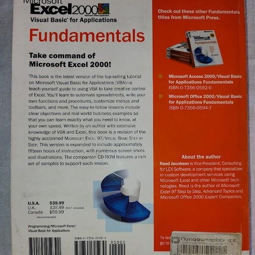 Microsoft Excel 2000 Visual Basic for Applications Fundamentals book like new