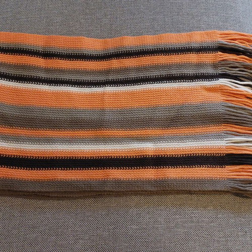Wool scarf used orange-gray-black