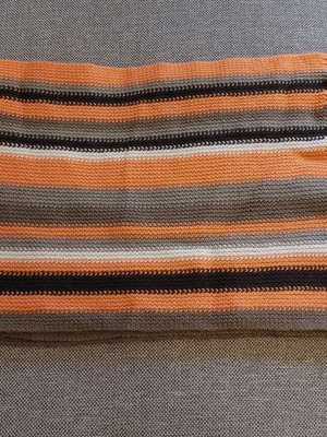 Wool scarf used orange-gray-black