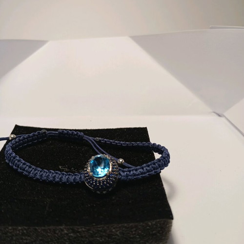 Handmade macrame bracelet 925 with oval Topaz Sky 8x6 and blue stones new
