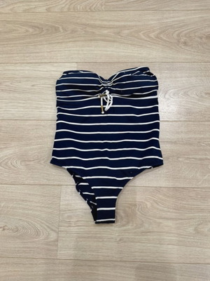 Zara women's swimsuit like new, back tie, low back, white and blue