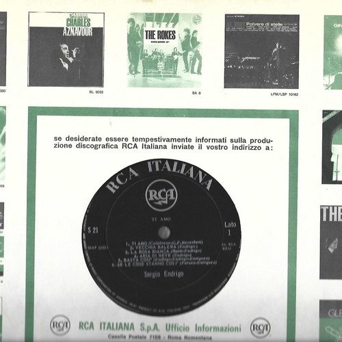Sergio Endrigo Ti Amo record used, Italian, 1960s