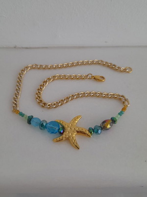 Starfish necklace new with glass beads, turquoise and gold