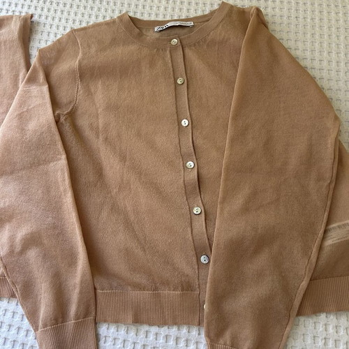 Zara cardigan and blouse set, beige and gold