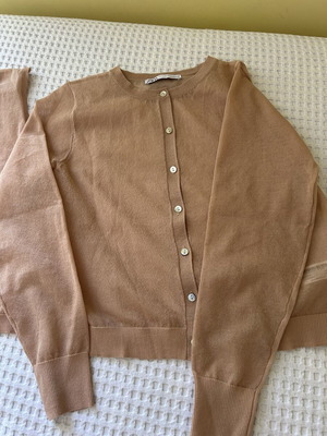 Zara cardigan and blouse set, beige and gold