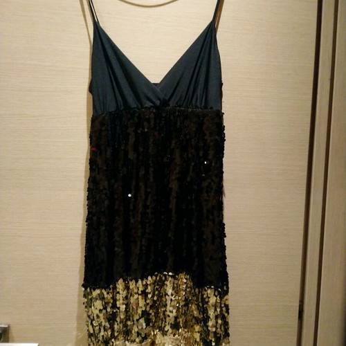 Veloudakis evening dress like new, black with gold sequins, size L