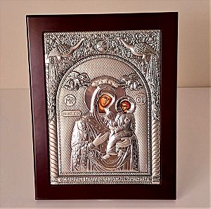 Slevori Αντίγραφο Παλαιάς Βιζαντινής Εικόνας Παναγία 31cmx24,5cm Silver 925 #01846