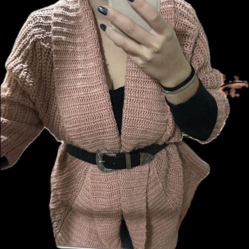 Pink Woman knitted cardigan used, asymmetrical pink, size S
