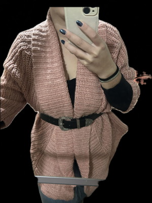 Pink Woman knitted cardigan used, asymmetrical pink, size S