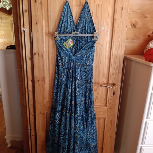 Silk maxi dress large size, new, blue