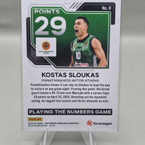 2025-26 Panini Contenders EuroLeague Kostas Sloukas Playing the Numbers Game /199