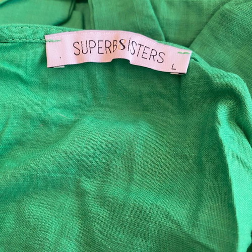 Summer set linen, crop top and A-line skirt, new, green, size large