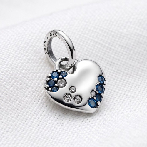 Pandora Blue Glitter Engravable Heart Charm new