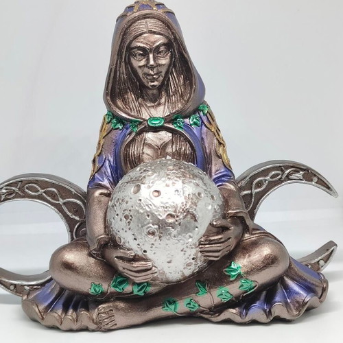 Triple Goddess Statue with Moon Resin 17cm like new