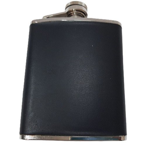 Stainless Steel Flask 6 oz with black leather, Mtel