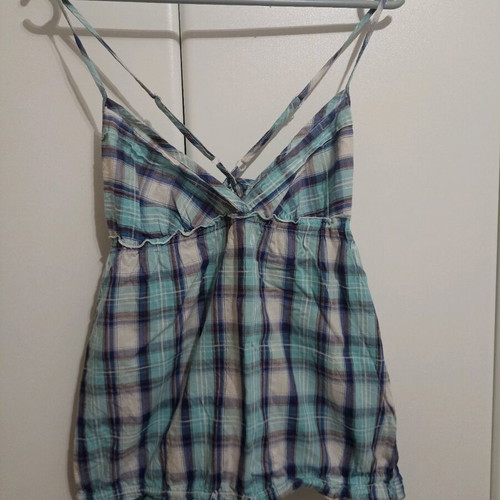Pink Woman checked summer women's top like new, turquoise