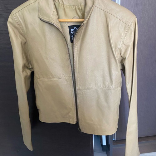 Beige leather women's jacket new, size small