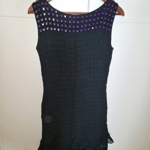 GF Ferre dress used, size Small, black with purple sequins