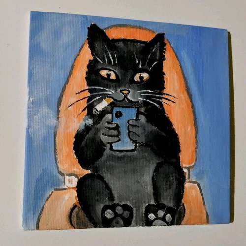 Canvas painting with cat motif new, acrylic 13×13 cm