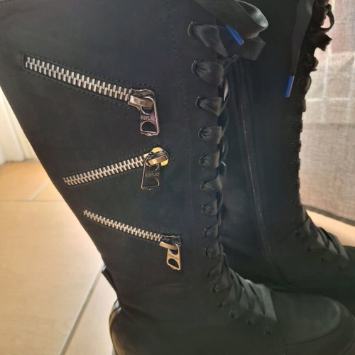 Replay suede combat boots with side zipper like new, black size 38