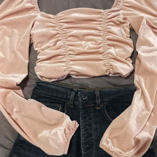 H&M Velvet Off Shoulders Top Pink New