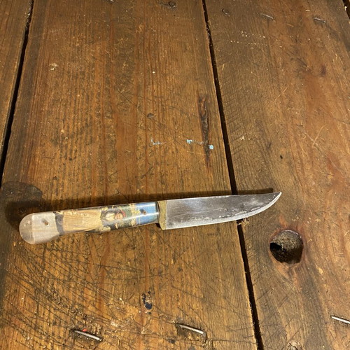 Old Cretan knife with mantinada used, with sheath, 16.5 cm