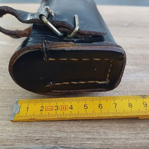 Leather bicycle tool bag used, vintage black with metal clasps