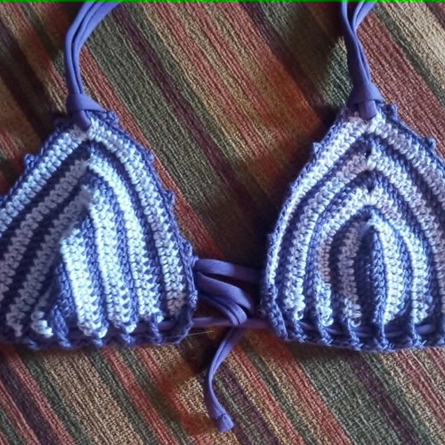 Benetton bikini set with crochet top new, purple, size XS