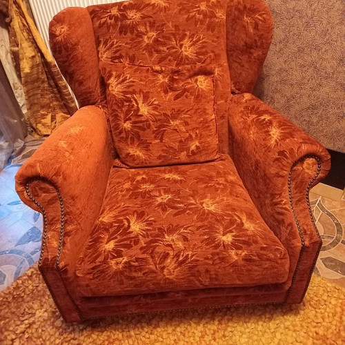 Armchair used Italian import from velvet and mahogany