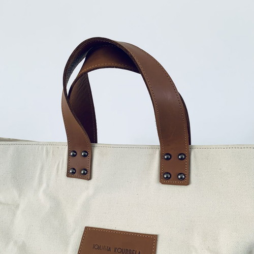 Ioanna Kourbela Beach Bag new, canvas and genuine leather details