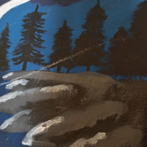 Decorative canvas with moon and waterfall, like new