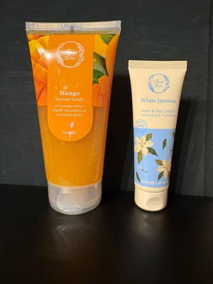 Fresh Line Mango shower scrub 150 ml and White Jasmine hand and nail cream 50 ml new