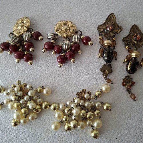 Vintage earrings with clips and pins, 17 pairs and 10 pins