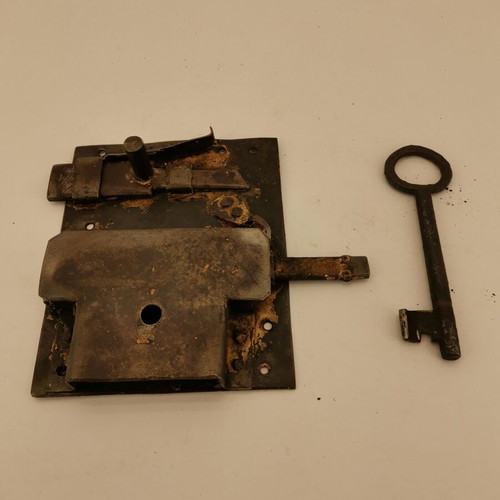 Door lock with bolt and keys used, wooden door, 1920s