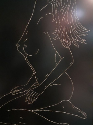 Woman embroidery painting with gold thread, like new, 44x70