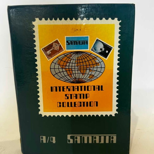 Stamp album with various collectible stamps used, 19x14.5 cm