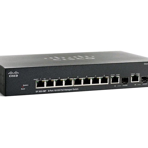Cisco SF302-08P 8-Port 10/100 PoE Managed Switch with Gigabit Uplinks like new, pack of 27