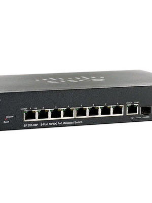 Cisco SF302-08P 8-Port 10/100 PoE Managed Switch with Gigabit Uplinks like new, pack of 27