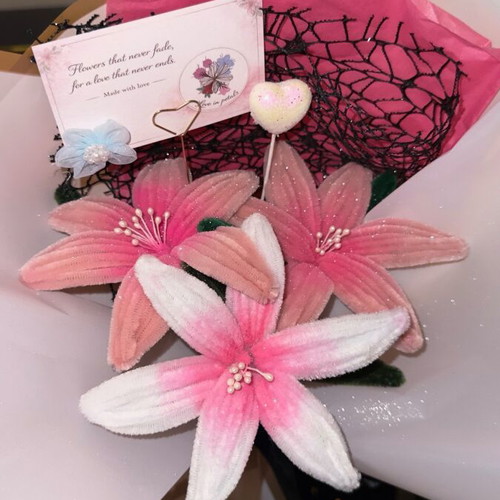 Pink bouquet no.2 new with 3 lilium flowers and glitter