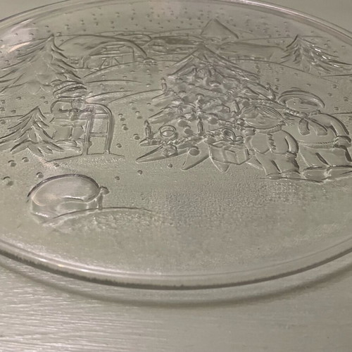 Crystal Christmas plate used with embossed design