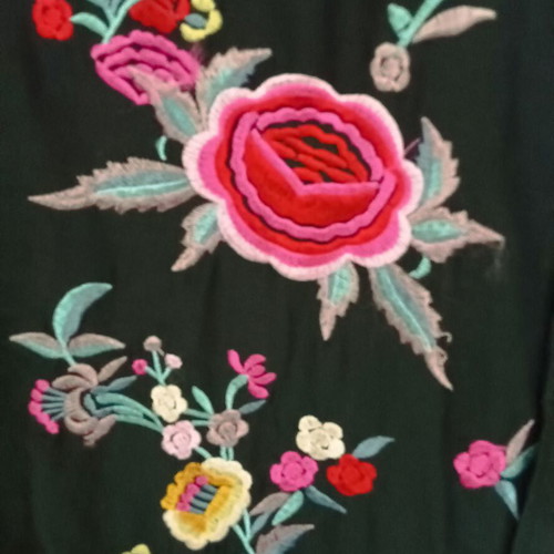 Zara embroidered floral black shirt size L new