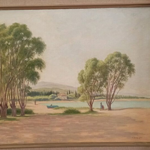 Ελαιογραφία Γ. Συρίγος σαν καινούργια 56x66 με κορνίζα