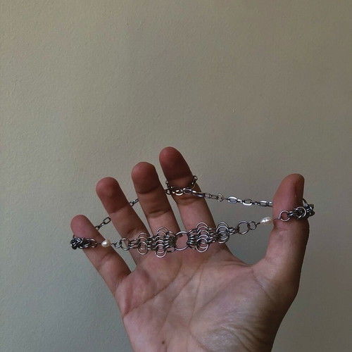 Chainmail necklace punk rock gothic alternative, new, silver and white