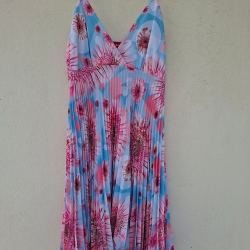 John Zack Vintage Y2K Asymmetric Pleated Dress new, blue and pink