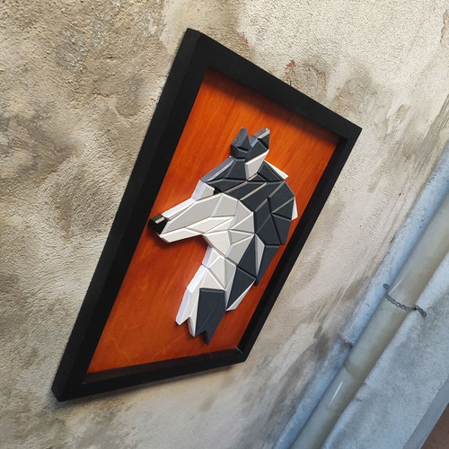 Geometric Wolf 3D Wooden Wall Art Prism Lykos new