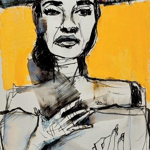 Marina Krontira Maria Callas Pastel and Ink Drawing on Paper new
