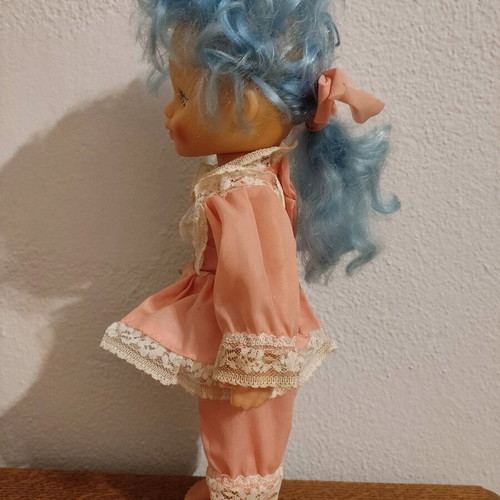 Vintage Russian doll Malvina with blue hair used 35cm